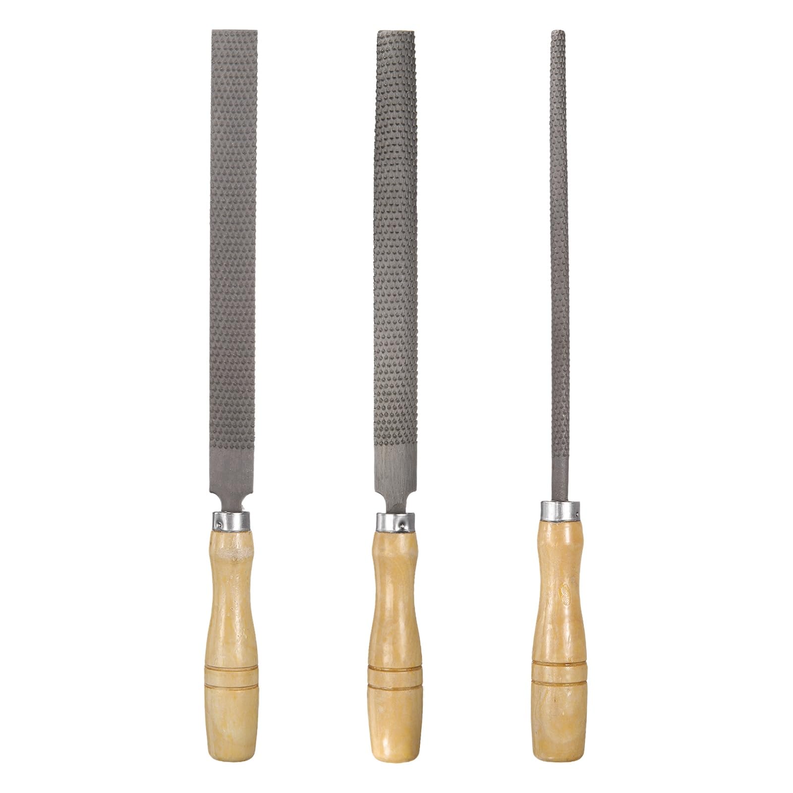 sourcing map 3pcs Wood Rasp File Set 8" Steel Flat/Round/Half-Round Cut File Rasp Multifunctional Hand Files with Wooden Handle for Woodworking Sharpening Wood Metal