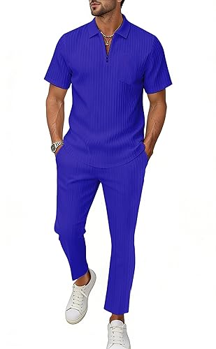 Bealin Mens Summer Beach Outfits 2 Piece Casual Quarter Zip