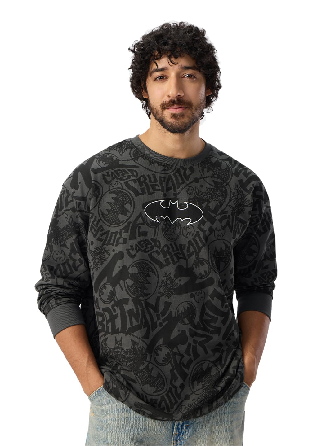 Batman: Vengeance Men and Boys Round Neck Grey All Over Printed Cotton Oversized Full Sleeve T-Shirts-image-16