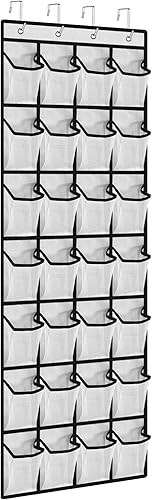 Glonsu Organizador de zapatos sobre la puerta, 28 zapateros colgantes de malla y 4 ganchos resistentes, organizador de almacenamiento de zapatos,