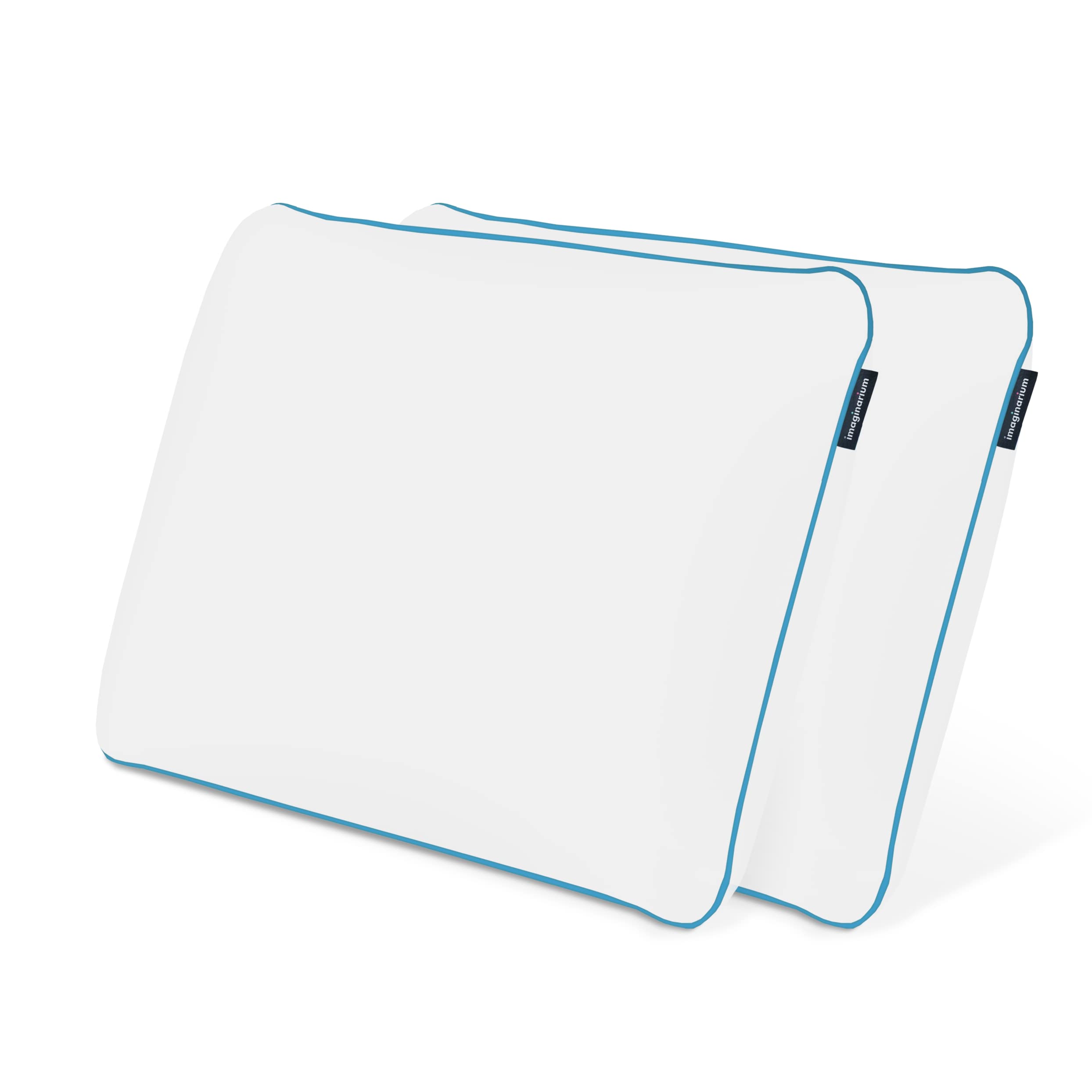 Imaginarium 2 Pk Cooling Bed Pillows for Sleeping, 2 Memory Foam Cooling Pillows for Back, Stomach Sleeper, Gel Side Sleeper Pillow, Cold Pillows That Stay Cold, Removable Zipper Cove - White/Blue