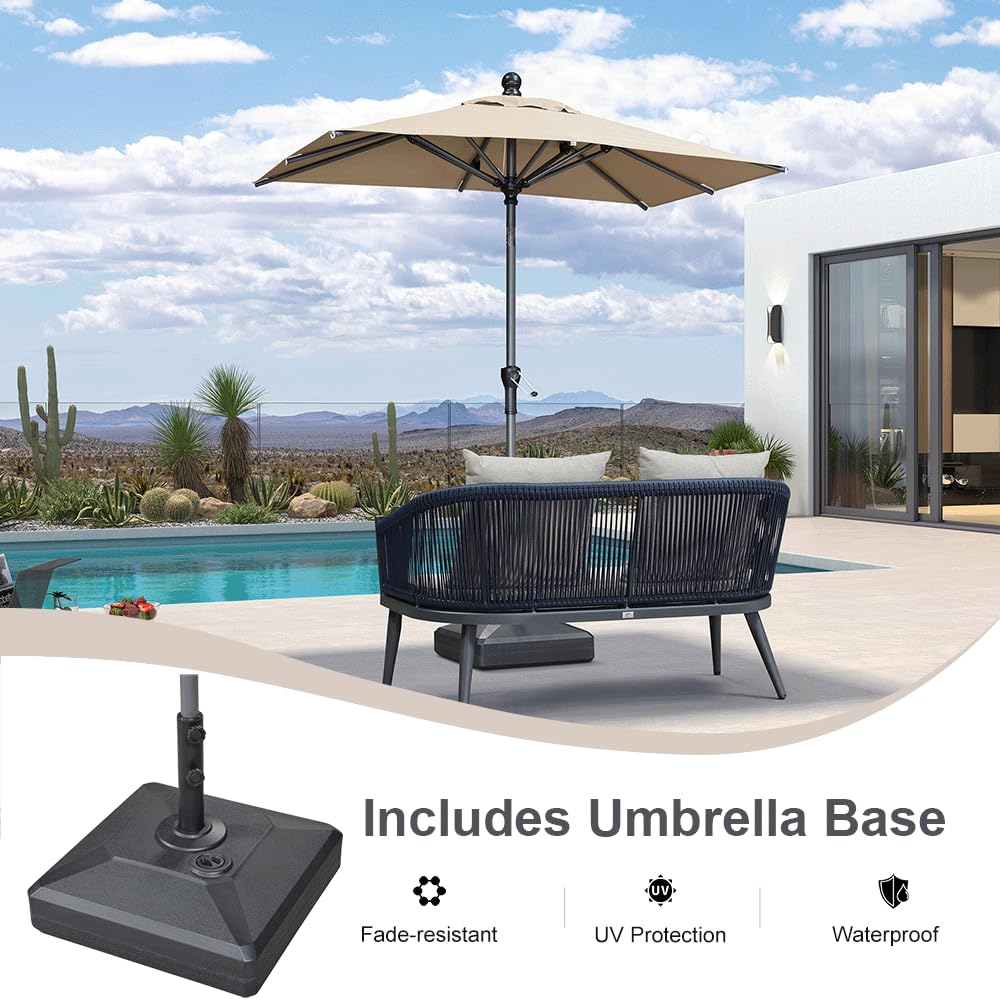 PURPLE LEAF Patio Market Umbrella with Base 6' x 4' Rectangle Tilt Taupe