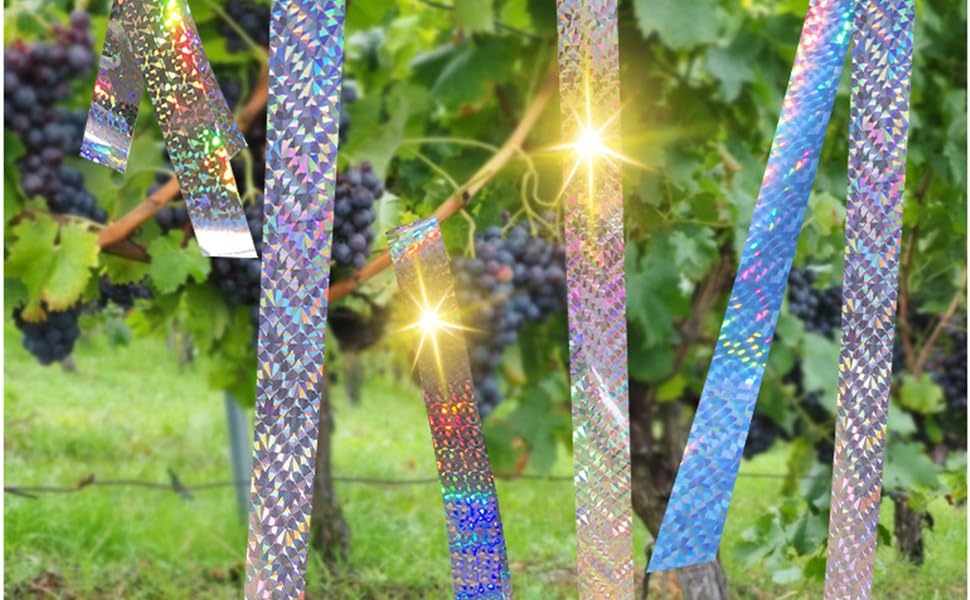 Image of Bird Scare Tape Ribbon | 5cm x 150 feet Rolls | Double Sided Reflective Ribbon | Keeps Birds Away for House, Garden, Outdoor Spaces (Diamond Prism)