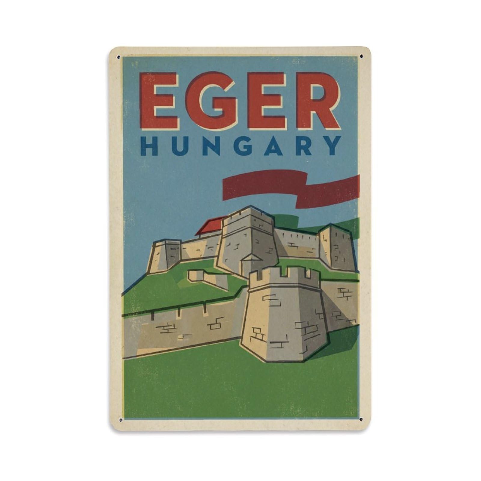 Travel Retro Hungary Eger Metal Tin Sign Plaque Wall Decor for Cafe, Club Bar, Office, Garden Metal Poster 8x12Inch