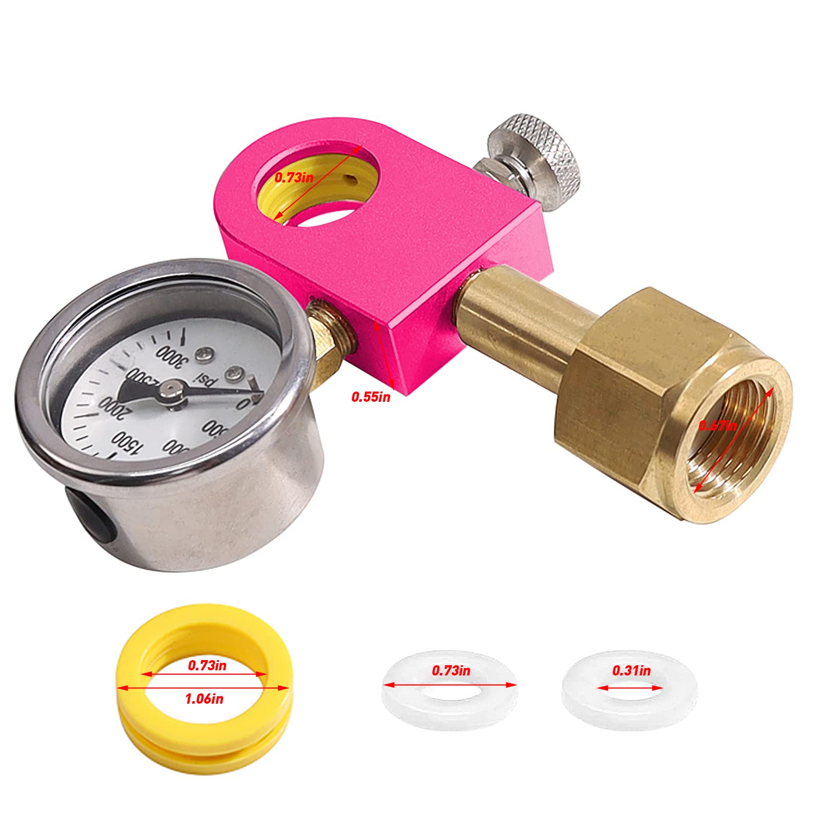 Adattatore di ricarica CO2 compatibile con Duo, Art e Terra, adattatore di ricarica CO2 per connettore W21.8-14 CO2, adattatore per bottiglia CO2 con manometro da 3000psi (rosa)