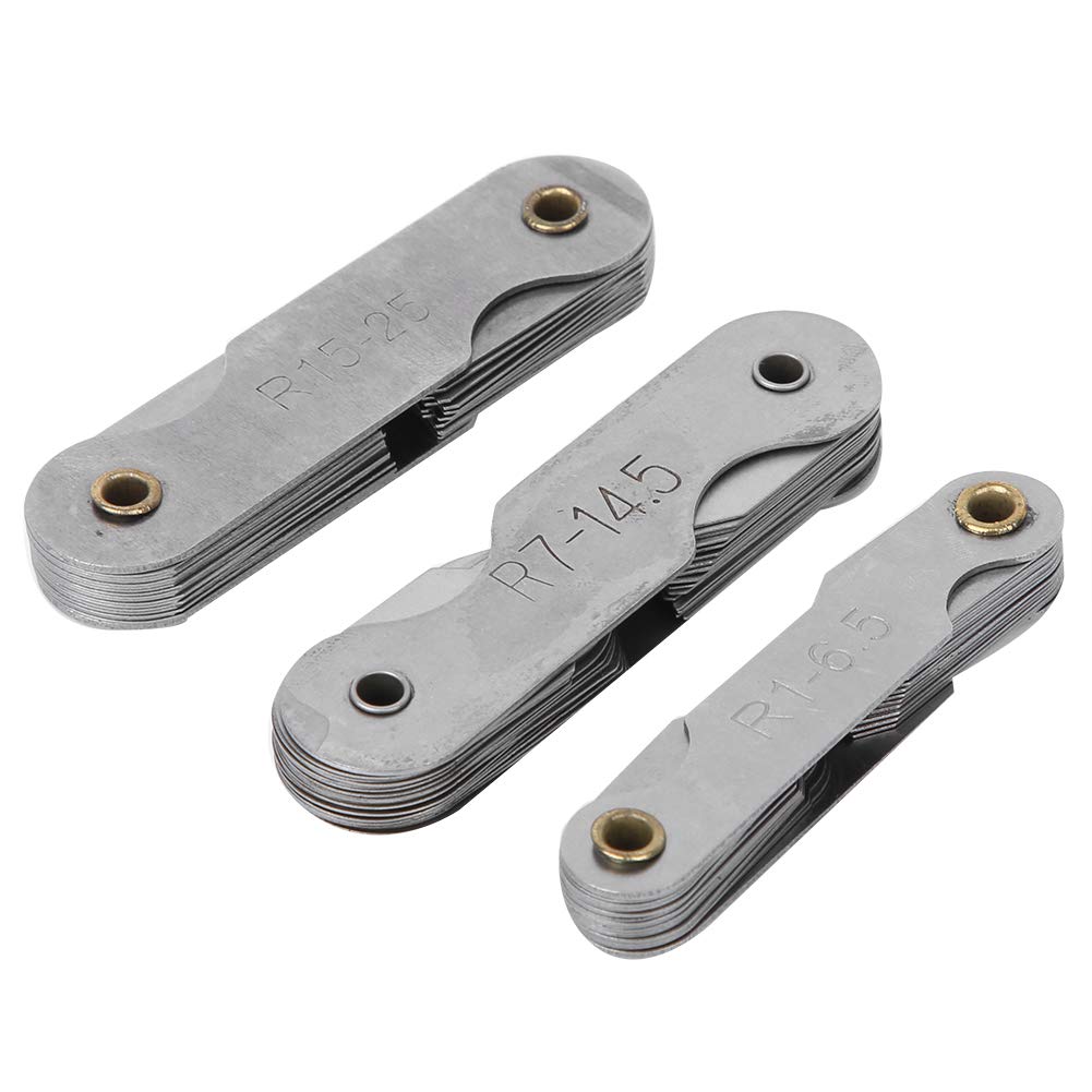 Jauge de rayon, jauge de rayon en acier inoxydable 3 pièces, outil de mesure d'arc interne convexe concave portable, outil de réparation de montre, dureté élevée, durable,