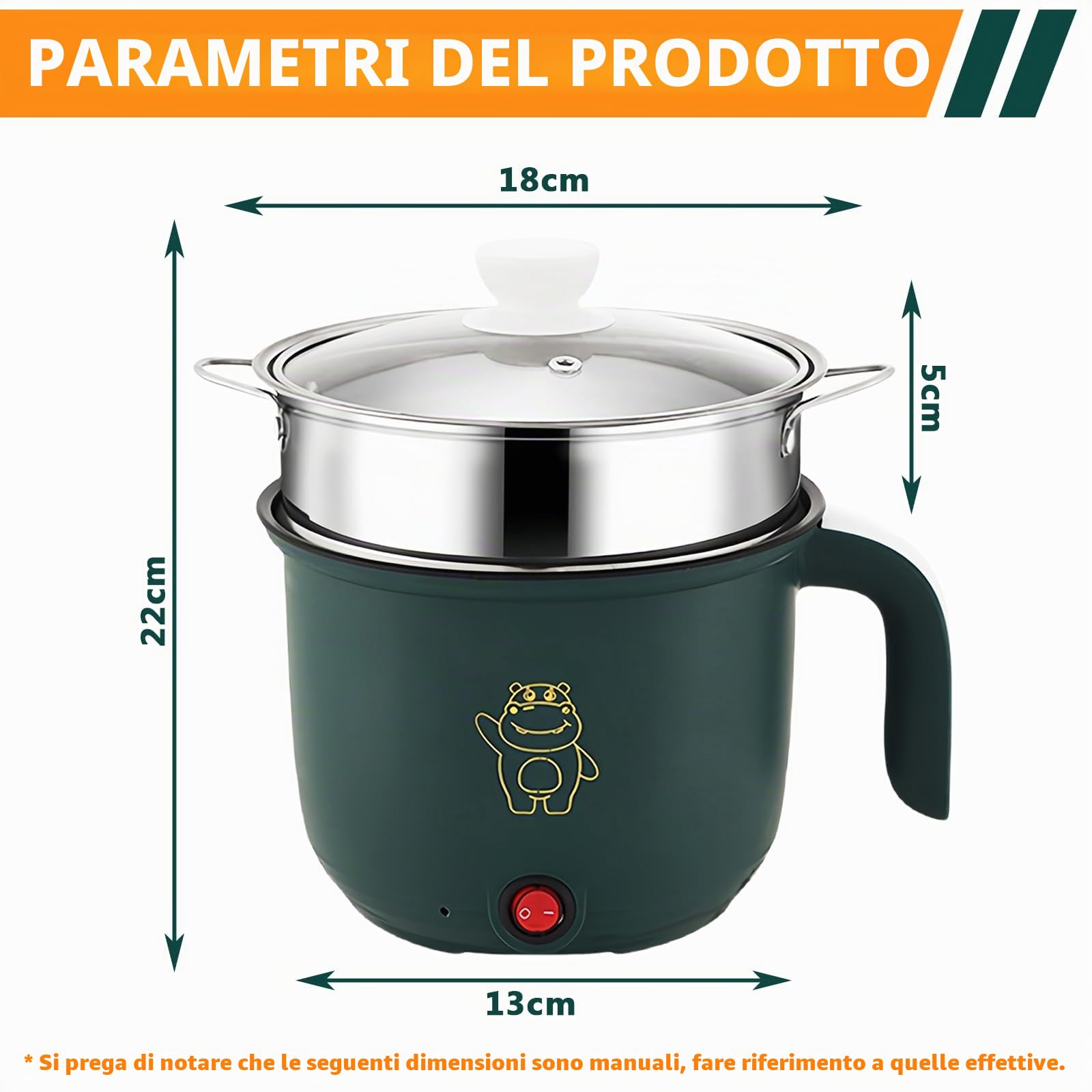 Mini Pentola Elettrica Con Vaporiera Da 1,5 L, Pentola Elettrica Portatile, Mini Padella Elettrica, Pentola Calda Elettrica per Casa, Ufficio, Dormitorio