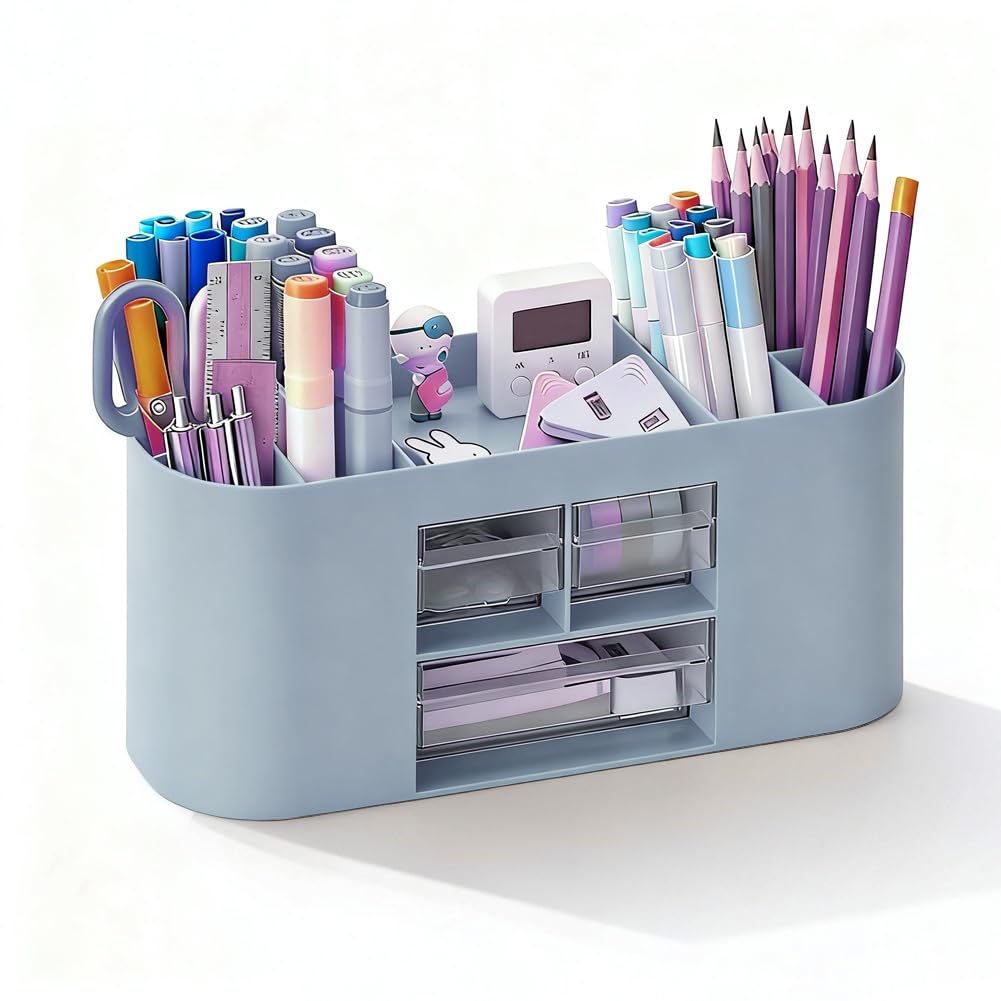 Organisateur de Bureau Multifonctionnel à 10 compartiments, Rangement Bureau Organisateur de Maquillage Boîte à Cosmétique pour Maison École Bureaus, pour papeterie, crayons de couleur