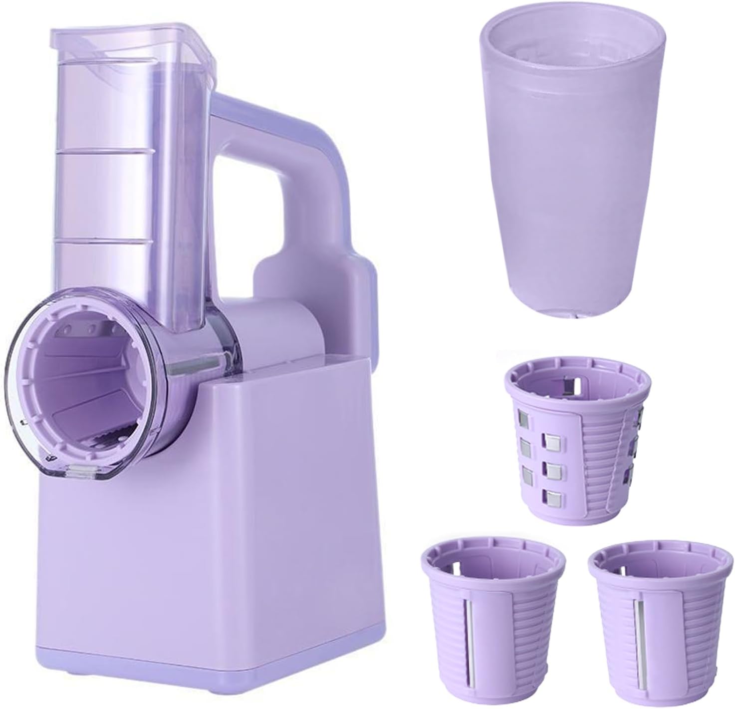 Electric Cheese Grater Vegetable 3 In 1 Handheld Salad Maker Ice Crusher with Stand 3 Replaceable Cutter (Purple)