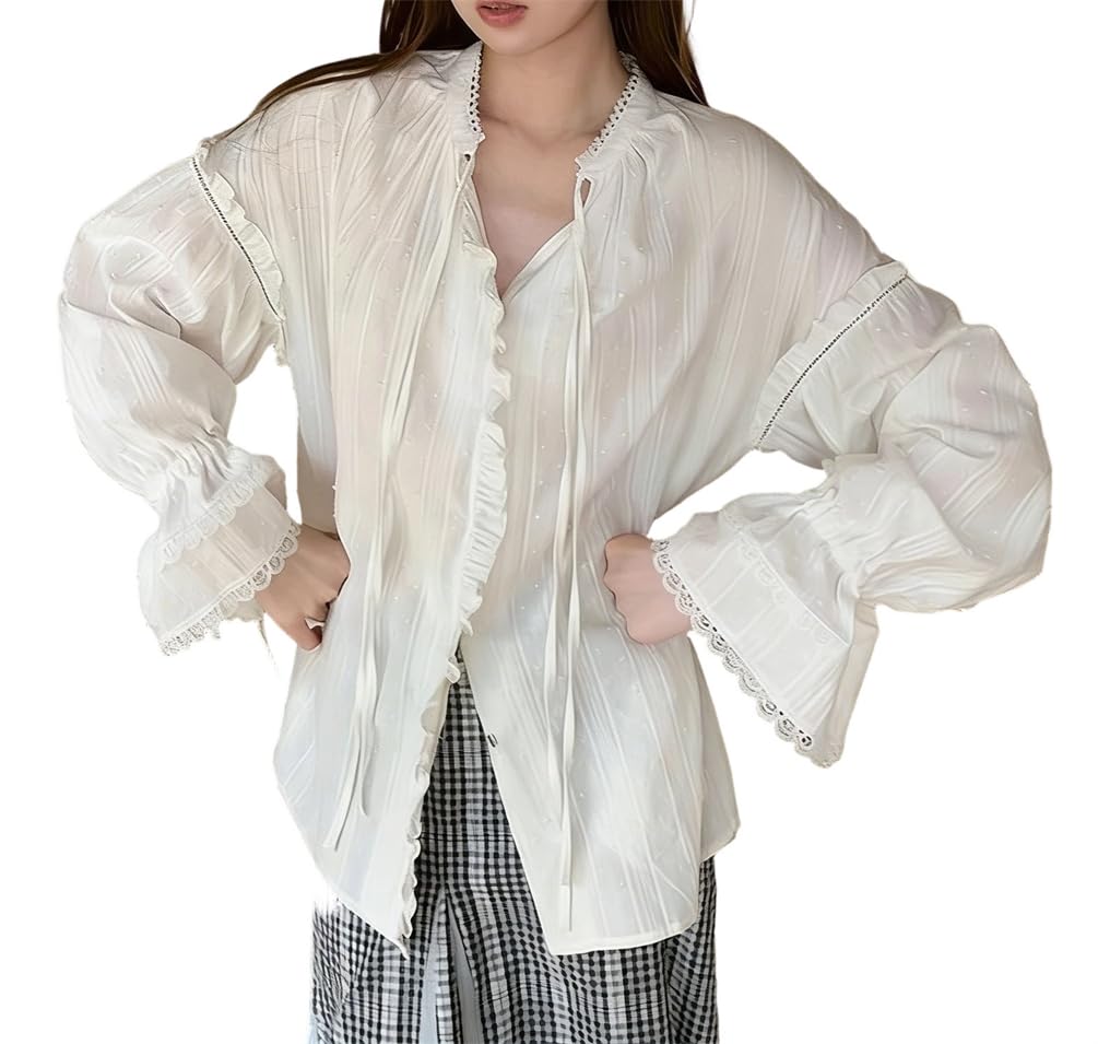 Chemise patchwork dentelle fluide pour camoufler les bras avec des manches amples