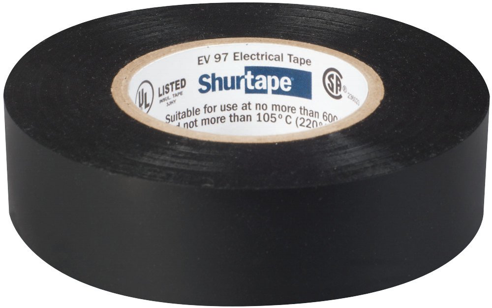 Shurtape EV 97 All-Weather Vinyl Electrical Tape, UL Listed/CSA Approved, 8.5 Mils, Black, 3/4" x 66 Feet, 1 Roll (104697)