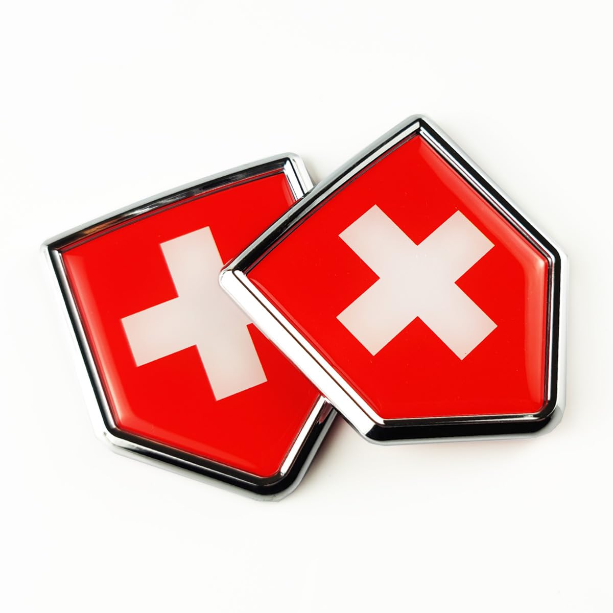 NewperliteSwitzerland Flag Decal Sticker Car Emblem Swiss Flag Car Decoration Accessories Chrome Shield for Truck Vehicles Cars, 2 Pack
