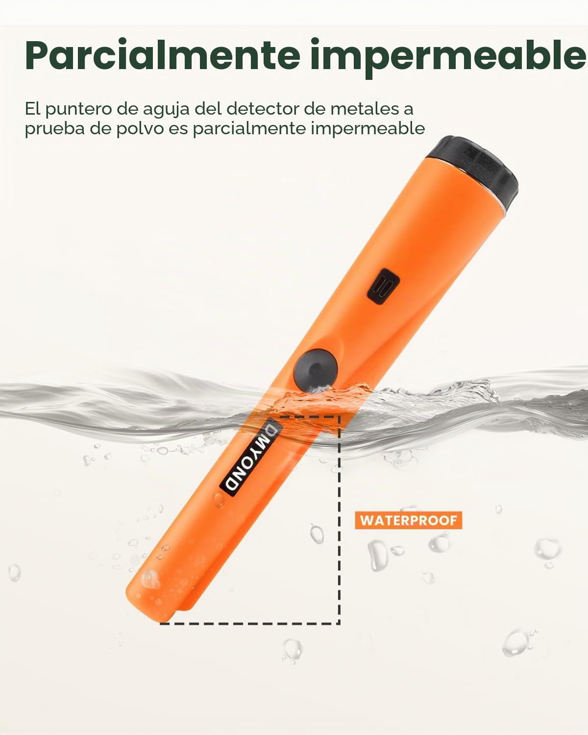 Dmyond Detector de metales Pinpointer – Varita de puntero de mano impermeable profesional – Detección de 360° de alta sensibilidad – Sonda de búsqueda de tesoros para adultos y niños, naranja