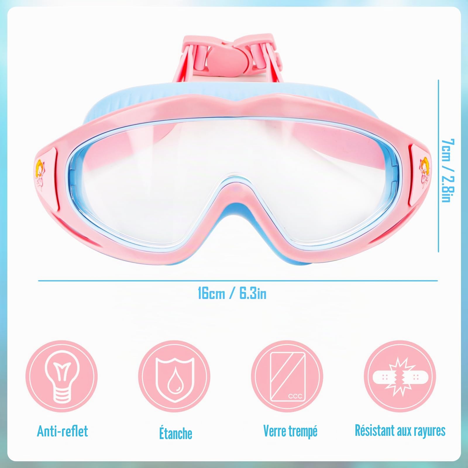 Lunettes de natation pour enfants de 3 à 15 ans, anti-buée, étanches, masque de plongée panoramique à 180°, anti-fuite, masque de plongée pour garçons et filles