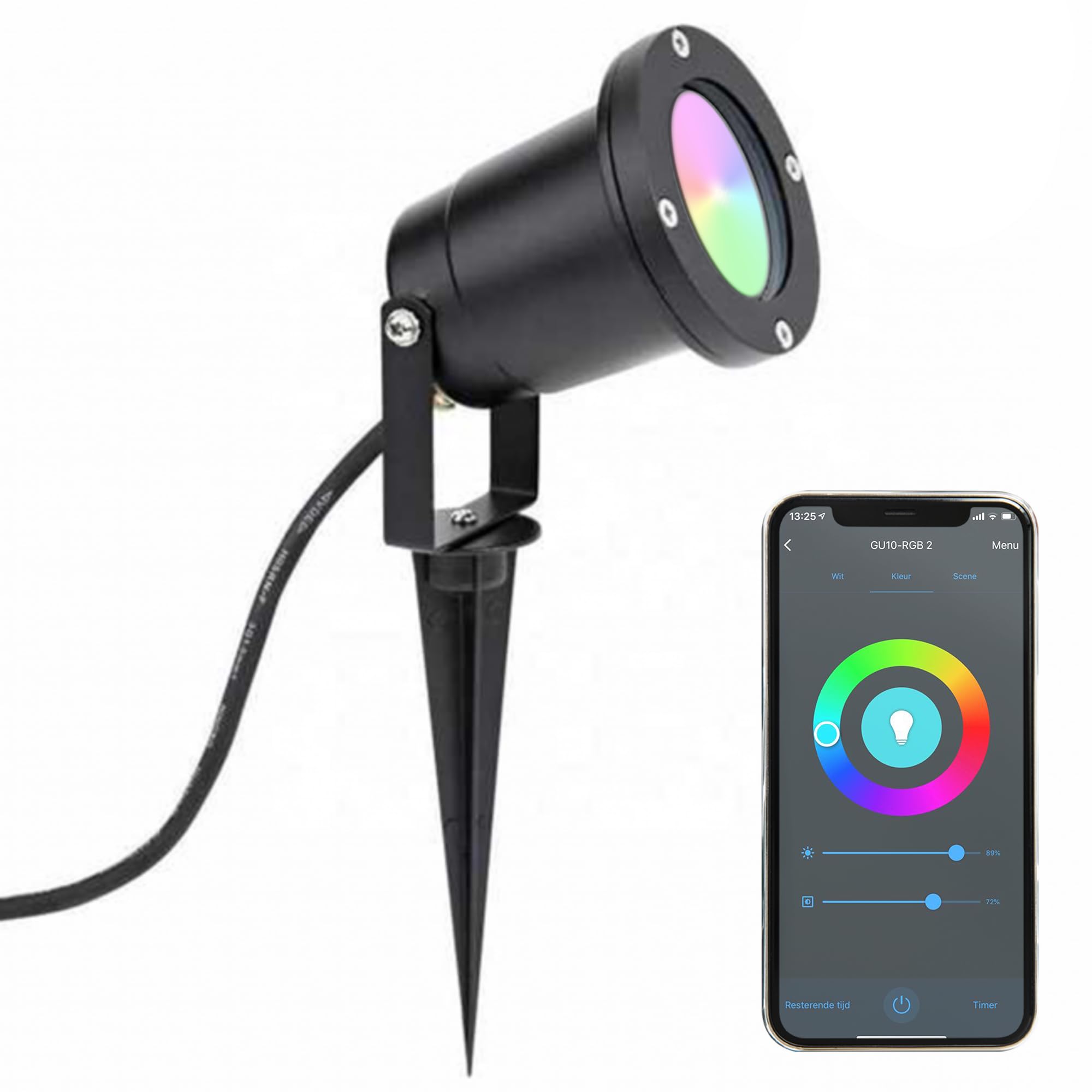 Ledvion Black, Smart - Smart Wifi Led Spike Spotlights, Aluminium, Ip65, 5W, Rgbww, 1M Cable, Led Spotlight, Outdoor Led Garden Light