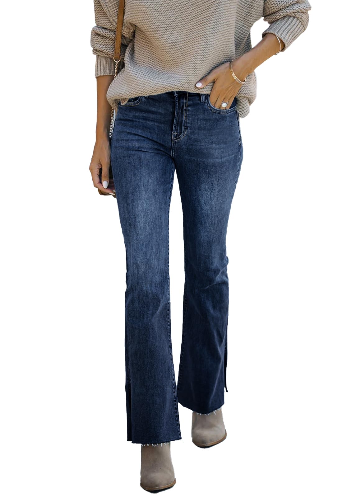 Metietila Women's High Waisted Bootcut Jeans with Ankle Split Hem Stretch Denim Pants