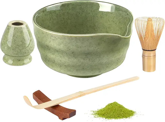 Complete 5-Piece Matcha Bowl Set with Whisk, Scoop & Stands for Tea Lovers