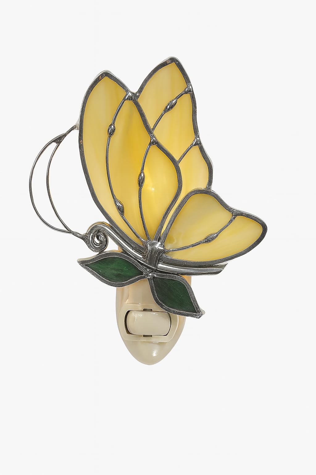 Yellow Butterfly Stained Glass Night Light Silver Plated from Juhlin Glass Studio 5W Bulb Included Standard Night Light — view 2