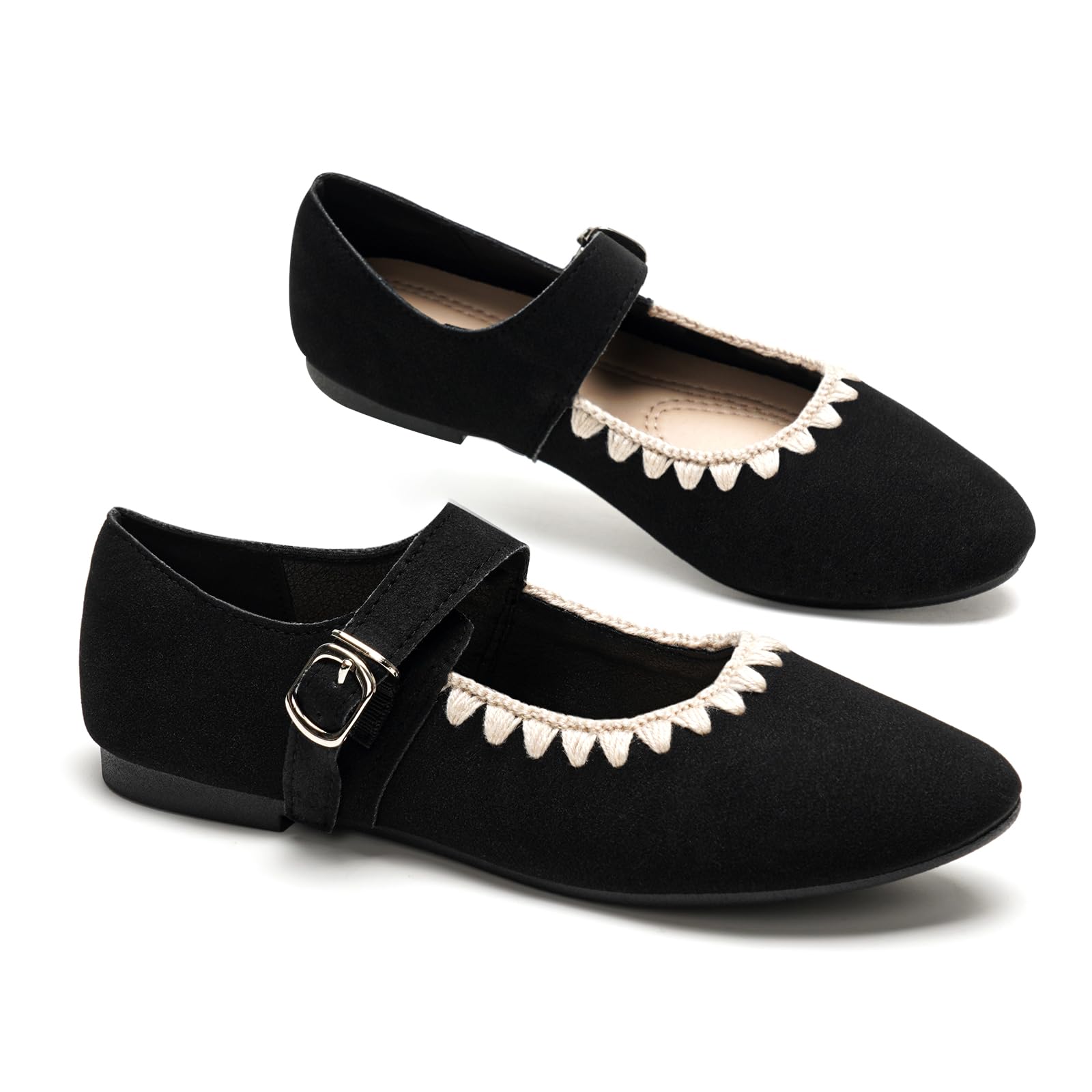 GLAMORA Bailarinas Mujer con Hebilla Cierre Rápido Zapatos Planos Punta Redonda Mary Jane Cómodos Ajuste Seguro Borde Decorativo Cosido Calzado Primavera Verano