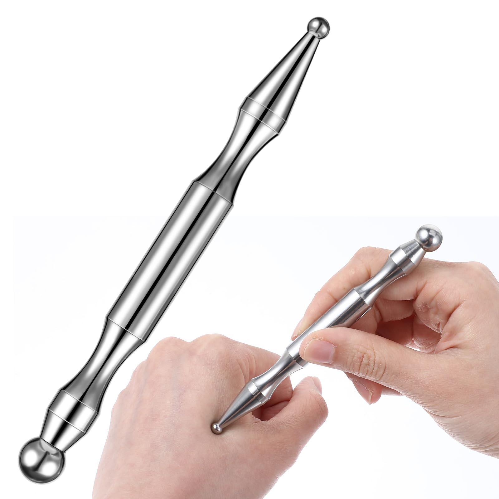 Acupuncture Pen,1 Pcs Stainless Steel Deep Tissue Massager Tool Dual Head Facial Reflexology Tools Self Massage Acupressure Bar for Full Body Meridian Relief Pain Face Massage