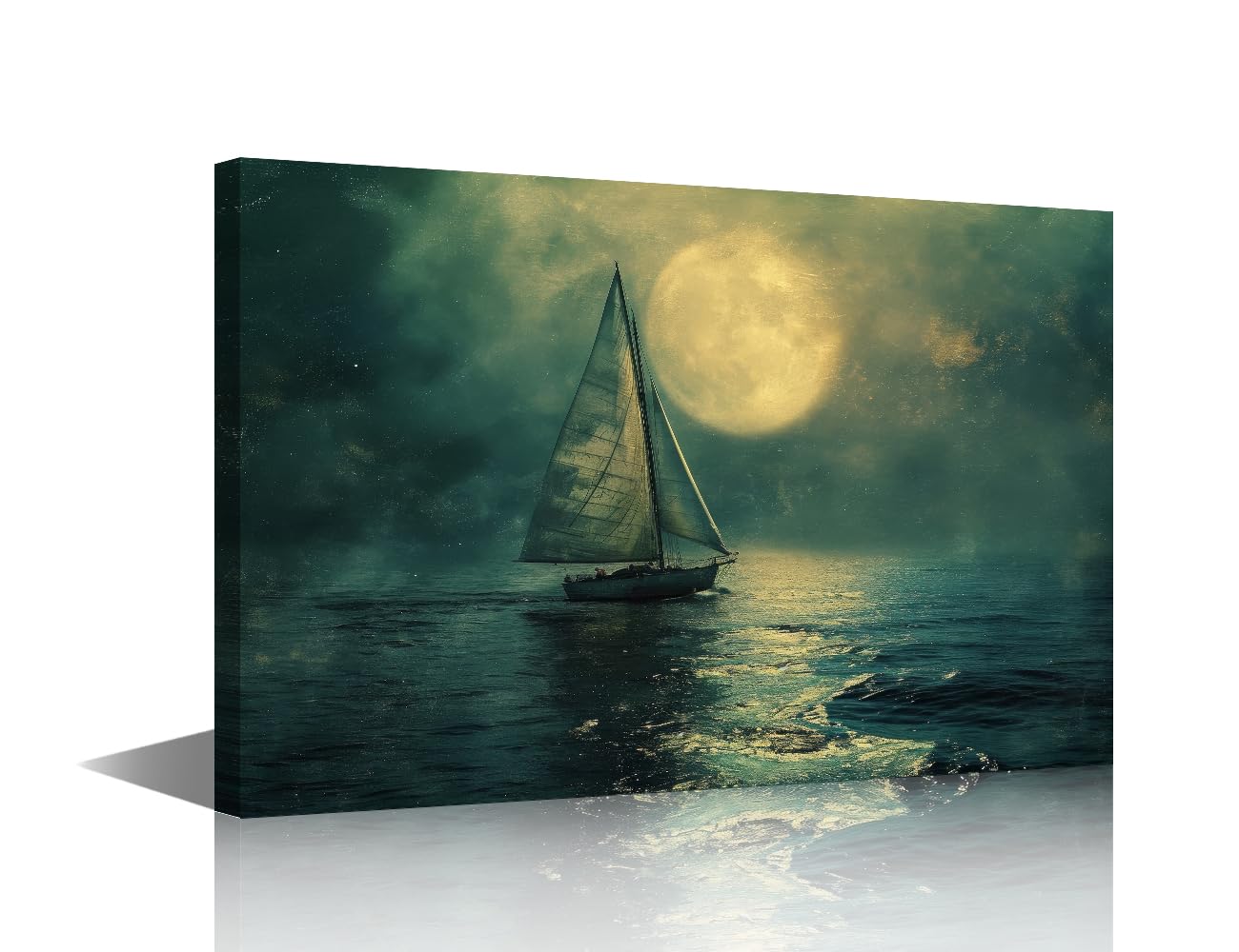 TISHIRON Boat Sailing in the Sea Canvas Printing Wall Art for Living Room Sea Moon Wall Decorations for Bedroom Art Wall Decor Sailboat Posters and Prints Paintings Artwork 16" Wx24 Hx1 Panel