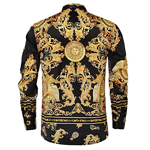 Mens Luxury Brand Printed Silk Like Satin Button Down Dress Shirt for Party Prom Long Sleeve Slim Fit Floral Nightclub Shirt2