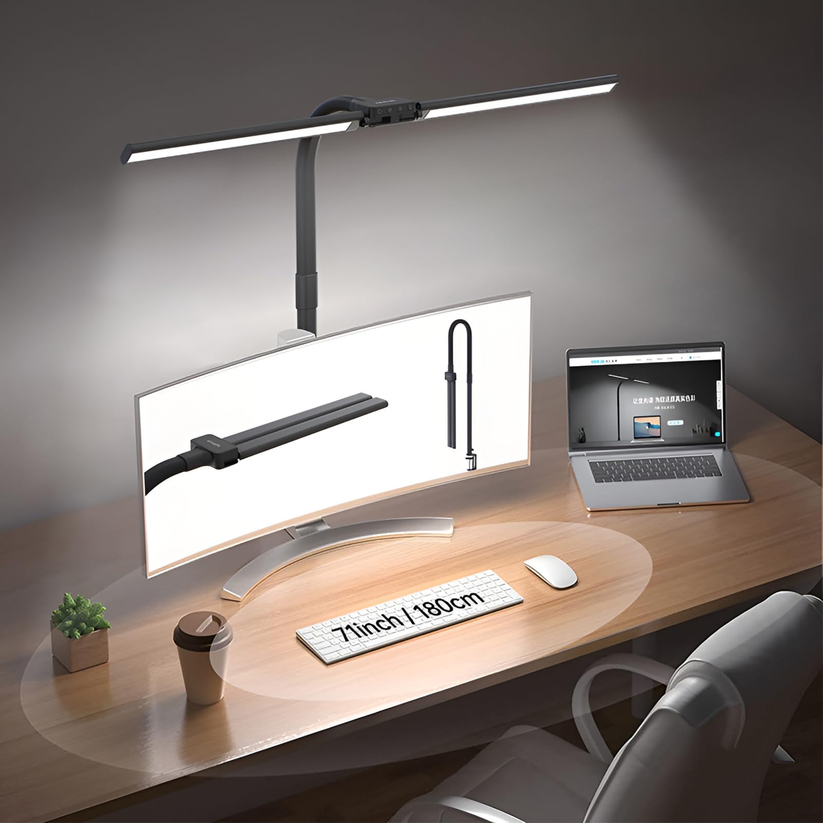 Syfunlv Schreibtischlampe LED Dimmbar,Schreibtischlampe,24W,1200lm Augenschutz Büro Tischlampe, USB Ladefunktion,Doppelkopf Schreibtischlampe Mit Schwenkarm,für Homeoffice