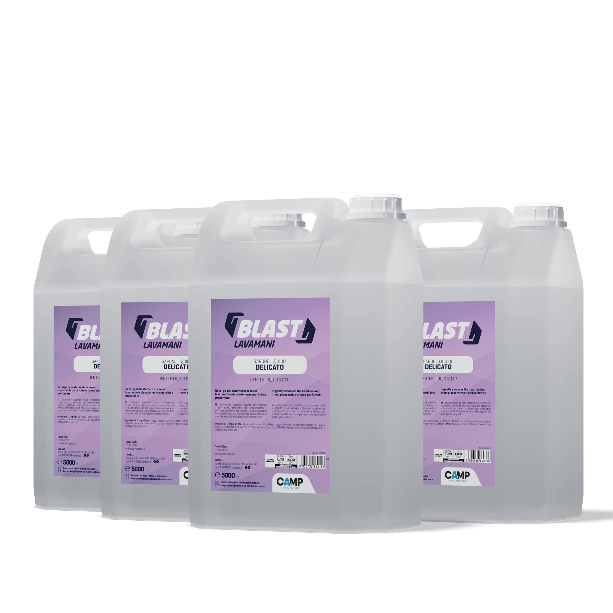 Camp BLAST Sapone delicato, Sapone Mani Liquido a pH Neutro, Formula Delicata, 4x5 L
