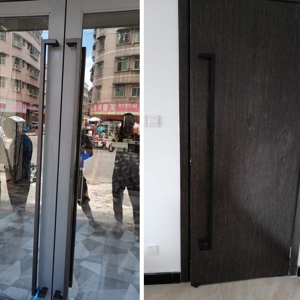 Tirador Puerta Deslizamiento manijas de puertas, la puerta de granero Tirador Juego hardware con tornillos manija interna/externa barra de doble cara trabajo pesado for Patio Cocina Baño Ducha - Negro