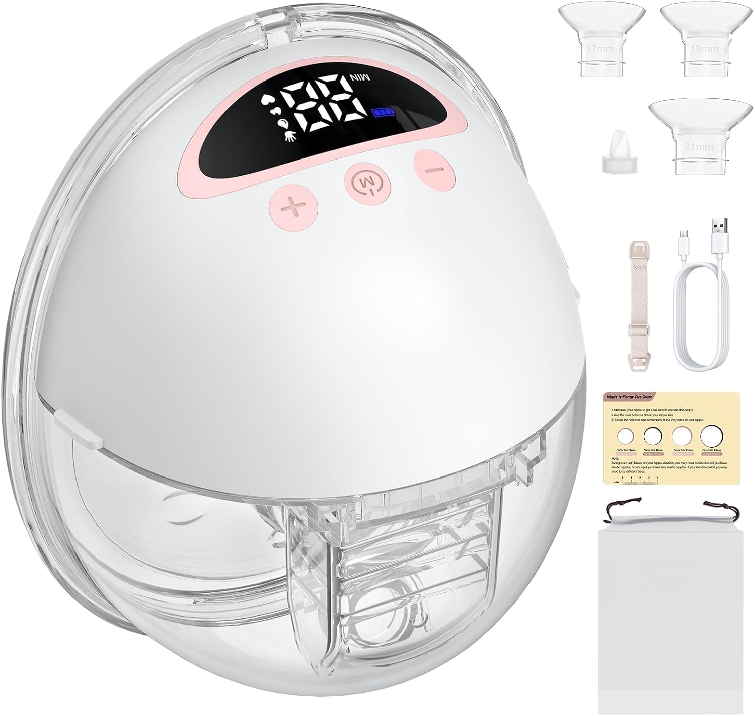 FUNYKICH Tiralatte Elettrico Indossabile Senza Mani,4 Modalità/12 Livelli di Suzione,Flange 17/19/21/24 mm,Tiralatte Elettrico Silenzioso,Senza BPA,Aspirazione a 300 mmHg,Portatile con Custodia