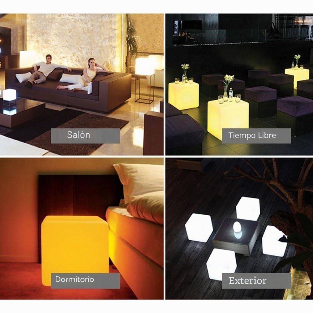 LED Cube Mood Light, Impermeable Recargable Lámpara Luz flotante,Dimmable Luz nocturna LED Luz decorativa con control remoto y 16 Modo de iluminación (20CM/7.9'')