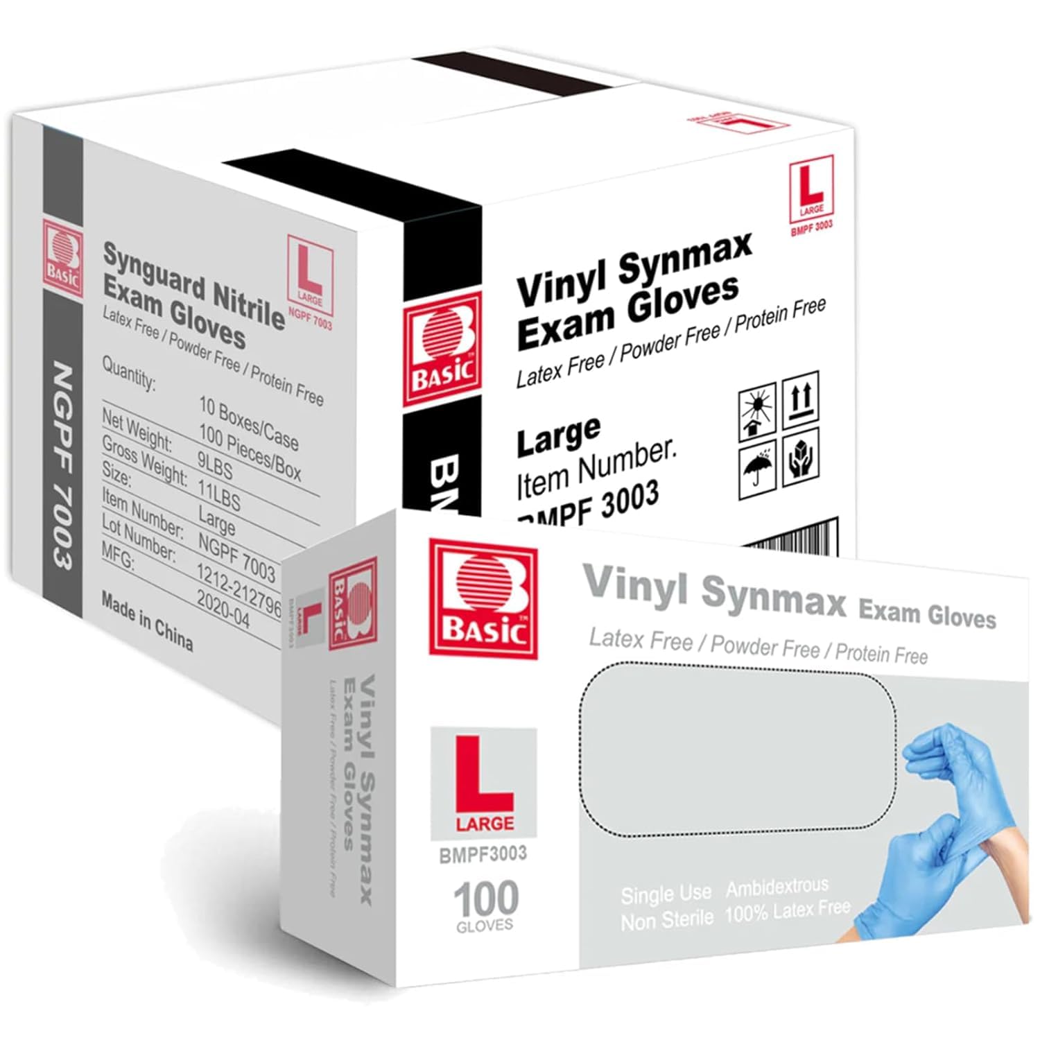 Jointown Basic Medical Synmax Vinyl Exam Gloves - Latex-Free & Powder-Free - Large, BMPF-3003(Case of 1,000) Large of 1000 Disposable Safety Gloves