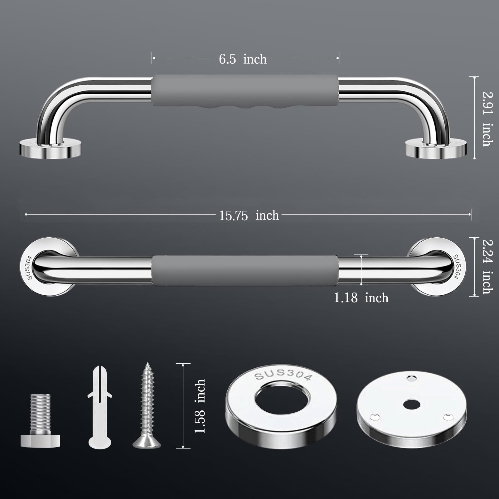 Grab Bars for Bathtubs and Showers, Miaeowve 2 Pack 16 Inch Shower Grab Bars for Elderly for Wall, Stainless Steel Anti-Slip Shower Handle for Elderly, Senior, Handicap and Pregnant Women