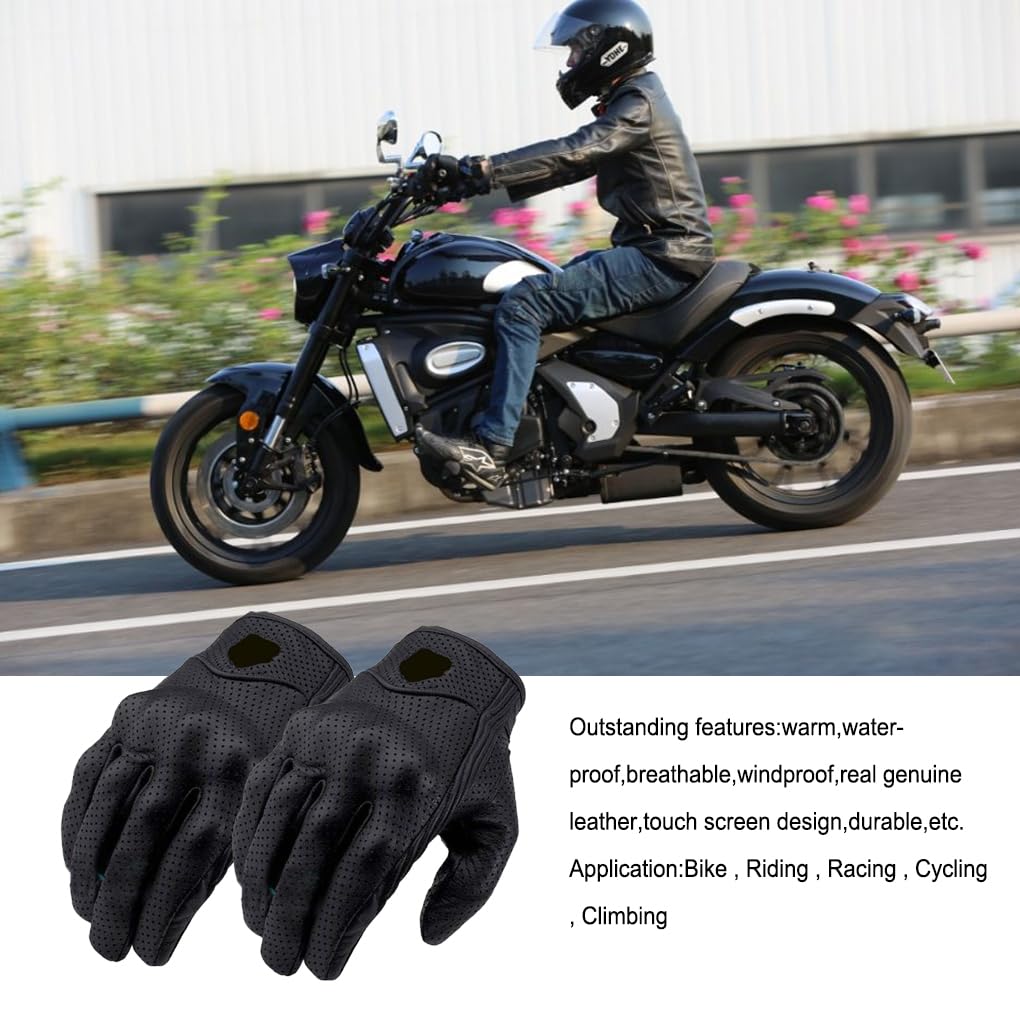Guantes térmicos de cuero para motocicleta, impermeables, cálidos, para invierno, deportes al aire libre, esquí, senderismo, pesca, patinaje, guantes térmicos, talla M