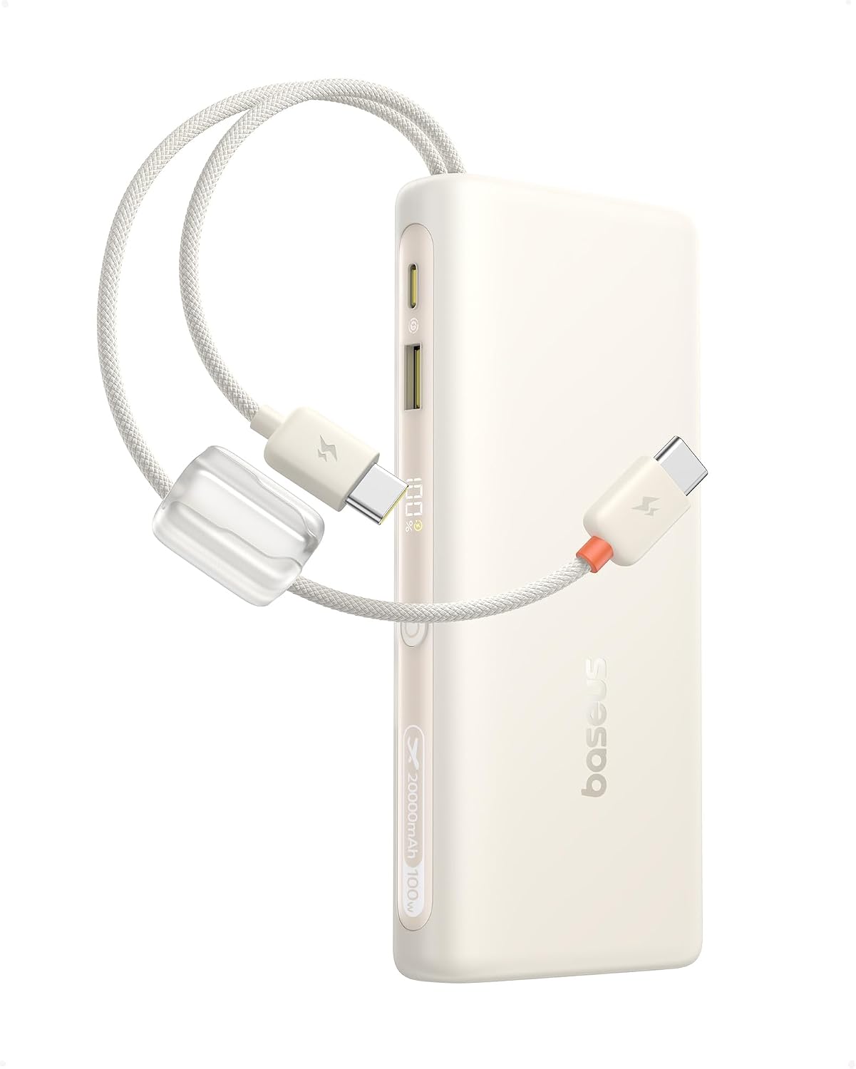 Portable Charger with Built in Cable, 100W Laptop Power Bank 20000mAh, Travel Essential Fast Charging USB C Battery Pack for MacBook, iPhone 18/17/16 Series, Samsung Galaxy S25/24, TSA-Approved