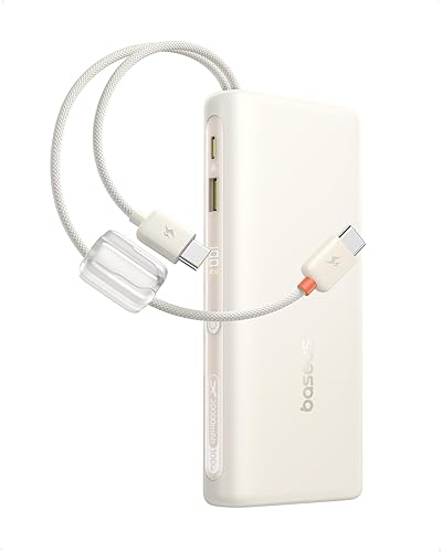 Baseus Cargador portátil con cable integrado, banco de energía para portátil de 100 W, 20000 mAh, batería USB C esencial de viaje de carga rápida