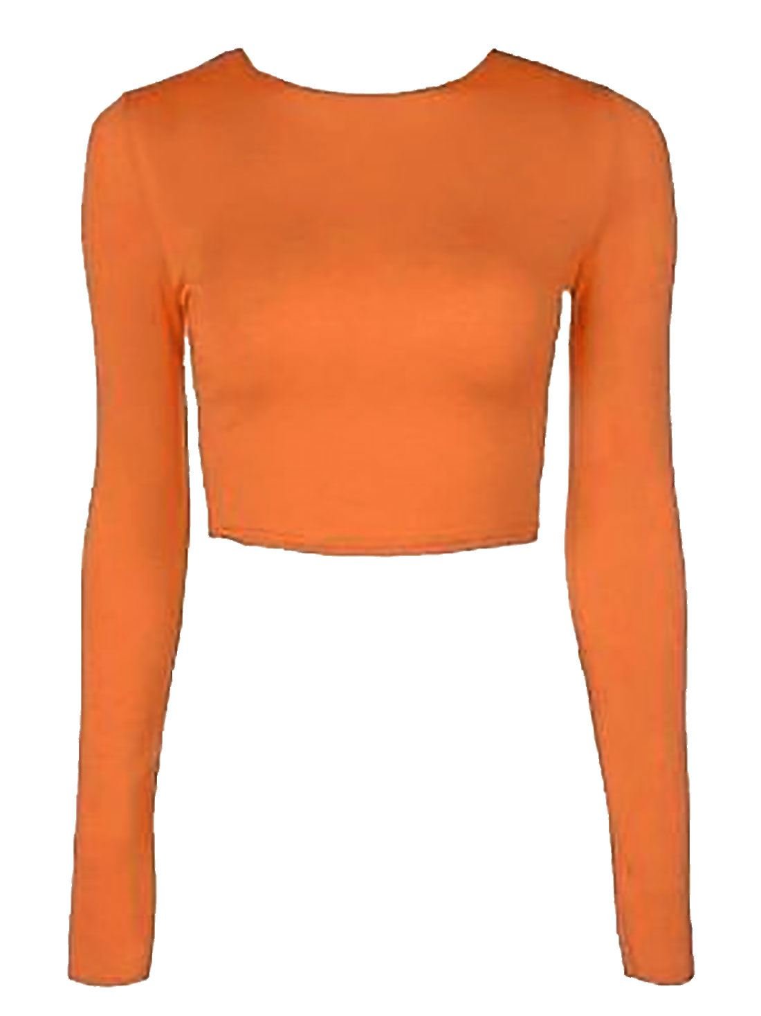 FASHION FAIRIESNew Womens Ladies Long Sleeve Round Neck Plain Crop TOP T-Shirt Tops UK 8-14