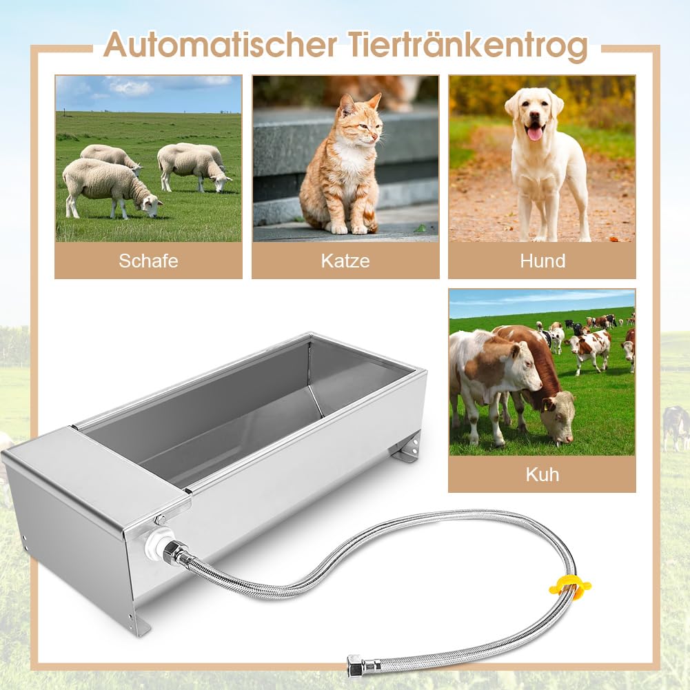 Bebedero Automático para Ganado, 7.5L, Acero Inoxidable, Dispensador de Agua de Autollenado para Vacas, Tanque de Agua Resistente con Válvula