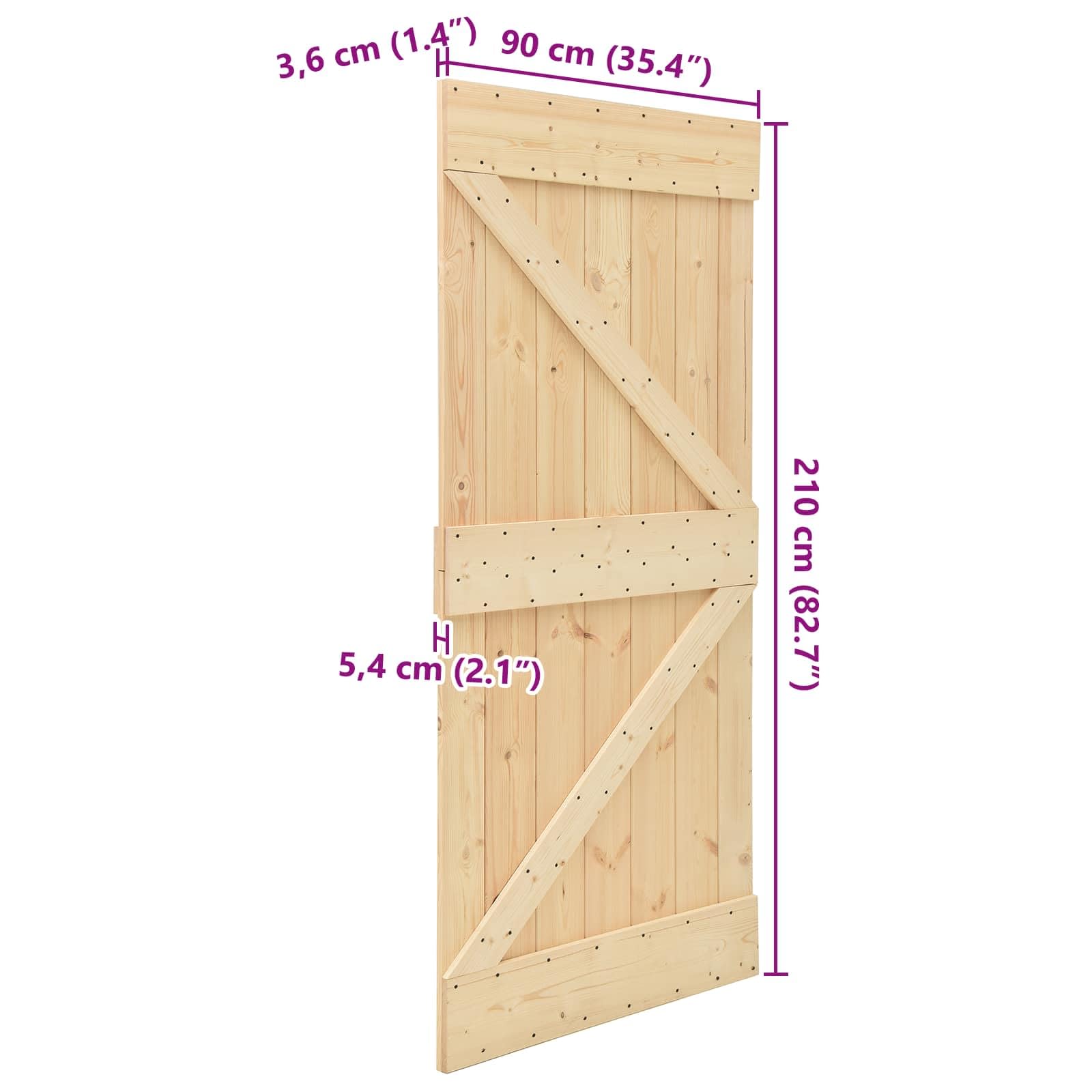 vidaXL Porta NARVIK Naturale 90 x 210 cm Legno di pino solido, Porta rettangolare moderna, in pino solido, salvaspazio, divisorio, design contemporaneo e funzionale