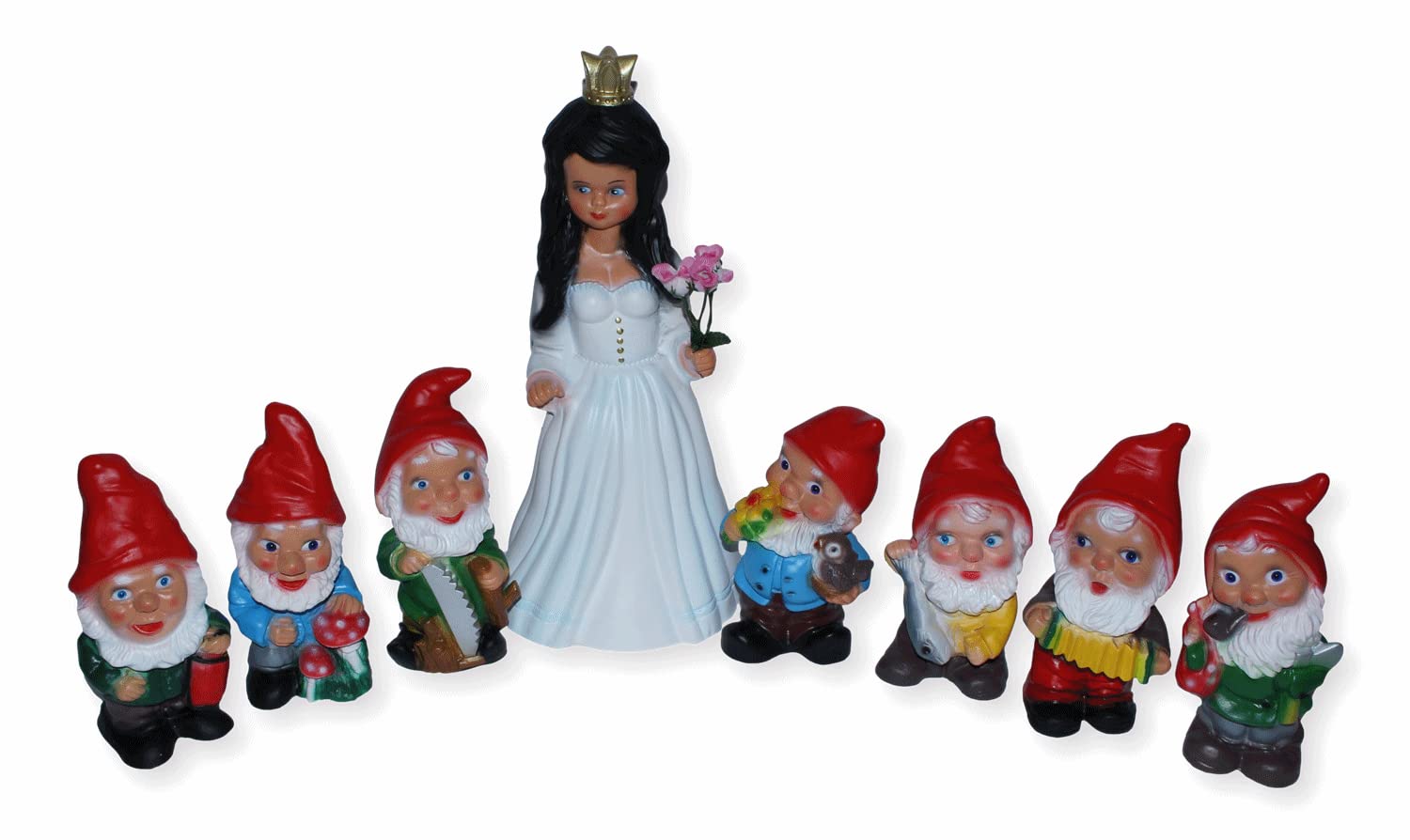 RAKSO Deko Figur Schneewittchen H 40 cm und 7 Zwerge H 19-20 cm Gartenfiguren stehend als Satz
