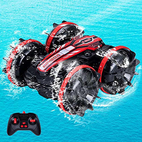 Amphibious Rc Car for Kid 2.4 Ghz 30Km/H Remote Control Pool Toys Boat Car for Boys 8-12 Waterproof RC Boat for Kids RC Water Toys for Adults All Terrain Stunt Car Double Sided 360° Rotating