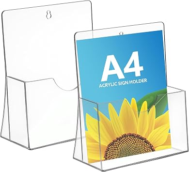 Thboxes A4 Leaflet Holder 2 Pack, Clear Acrylic Brochure Stand