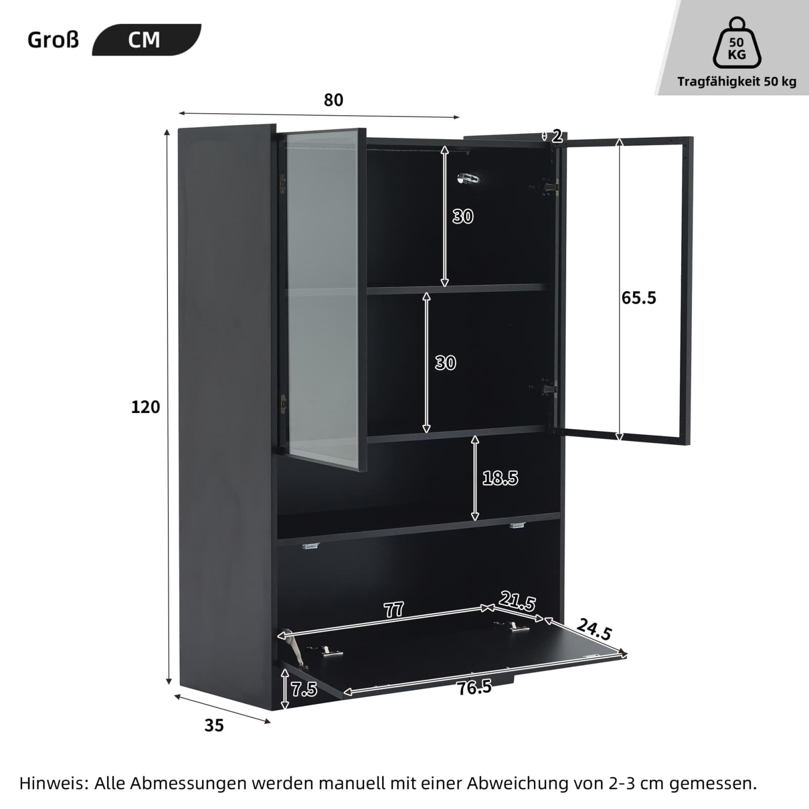 KOMHTOM Vitrine Moderne avec Lumière LED et Dispositif Anti-Bascule, Vitrine Salon avec Portes Vitrées et Porte Abattante, Meuble de Rangement Salon (C)