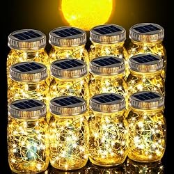 Cooo 12 Pack Gifts for Him Her Solar Lanterns Outdoor Waterproof Upgraded Crystal Glass Solar Mason Jar Lights 30 LED 215% Larger SolarPanel（Just a Little More,Get Double The Delight-Warm White）