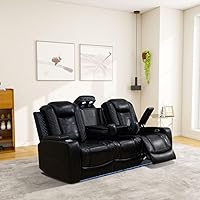 Vista 4 de Juego de sofá reclinable eléctrico de cuero con LED, juego de muebles de sala de estar, juego de sofá de cuero con puerto USB, consola