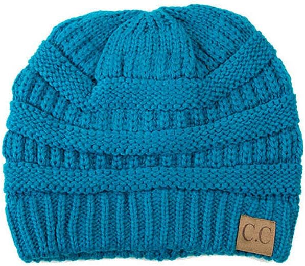 Criss Cross Tail Ponytail Messy Bun Ribbed Knit Beanie Hat Cap