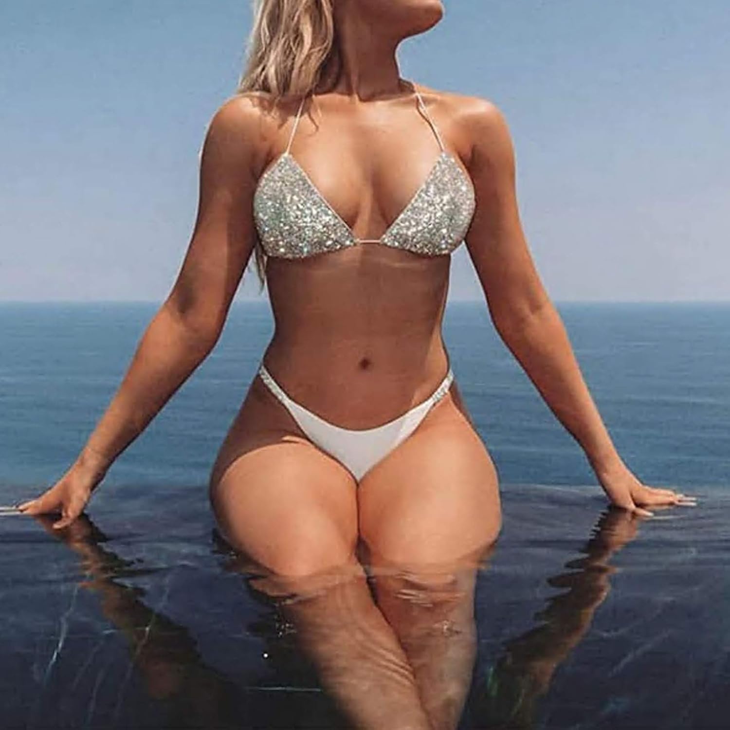 RARITYUS Women Sparkle Glitter Swimwear Sequin Bikini Shiny String Bra Sexy Swimsuit Beach Wear - Image 2