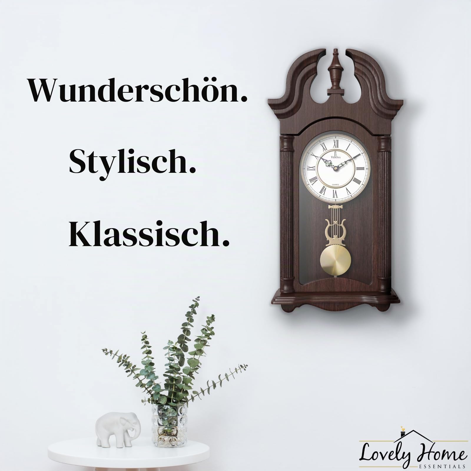 Pendel-Wanduhr, batteriebetrieben, hölzerne hängende Großvater-Wanduhr mit Pendel, 59,7 x 22,9 cm, leise, nicht klingelnd, mit Echtholz für Wohnzimmer-Dekor, Büro und Heimdekoration, Geschenk
