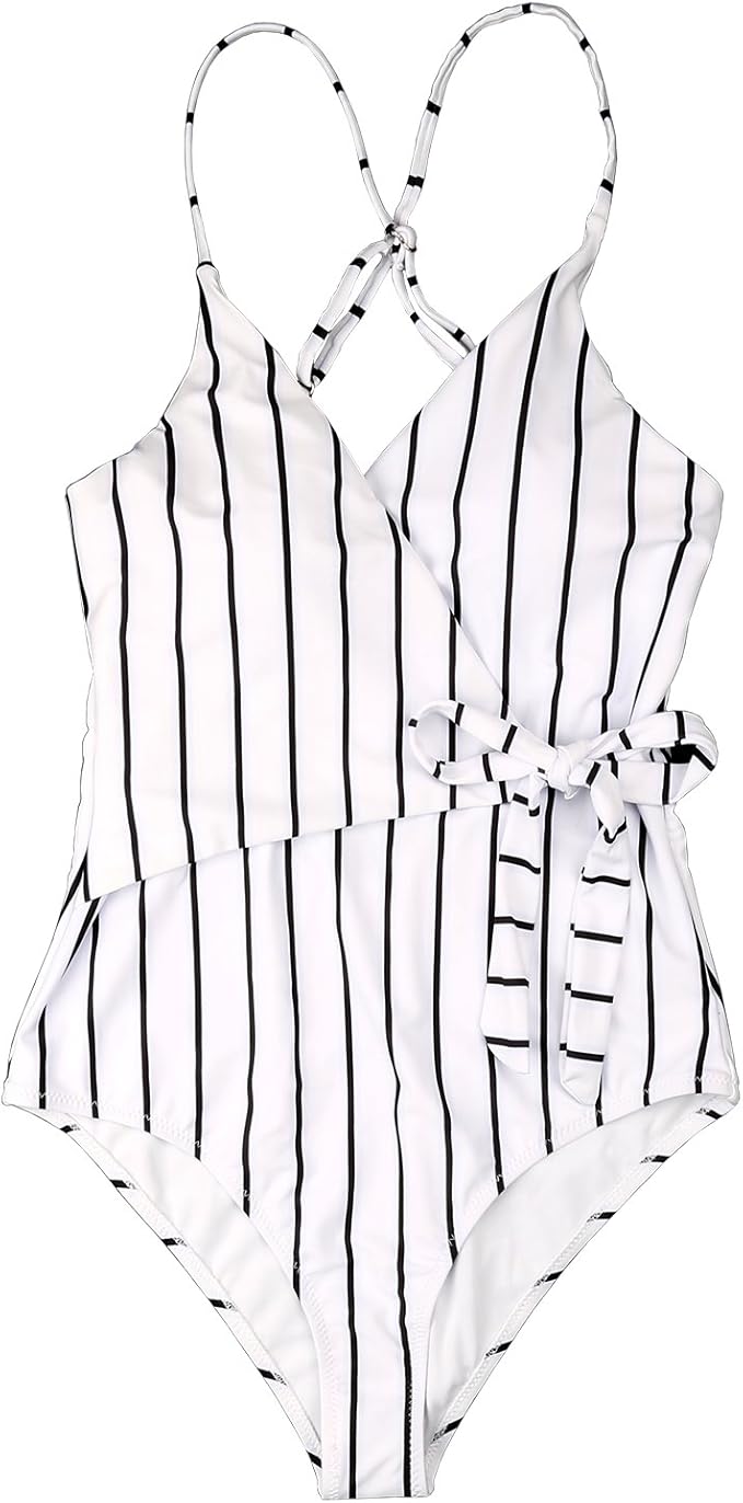 Fantastic Zone White Black Stripe OnePiece Swimsuit Beach, White, Size