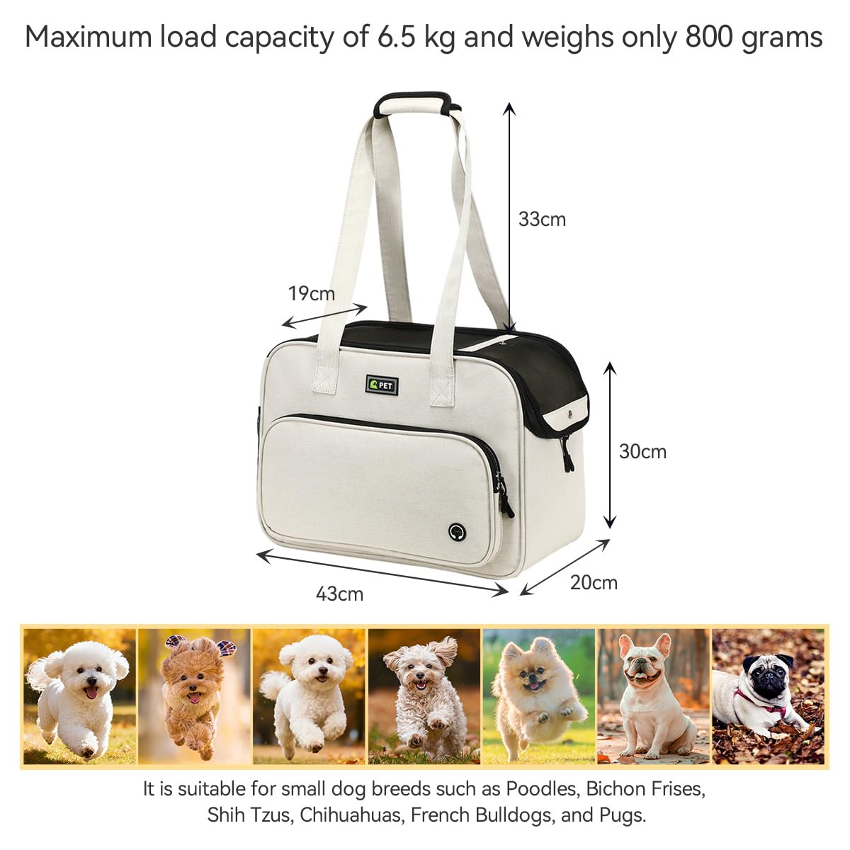 Hundetasche für Kleine Hunde und Katzen, Leichte & Atmungsaktive Haustiertasche aus Oxford-Stoff mit Leinenhaken für Reisen, Outdoor und Unterwegs (Beige)